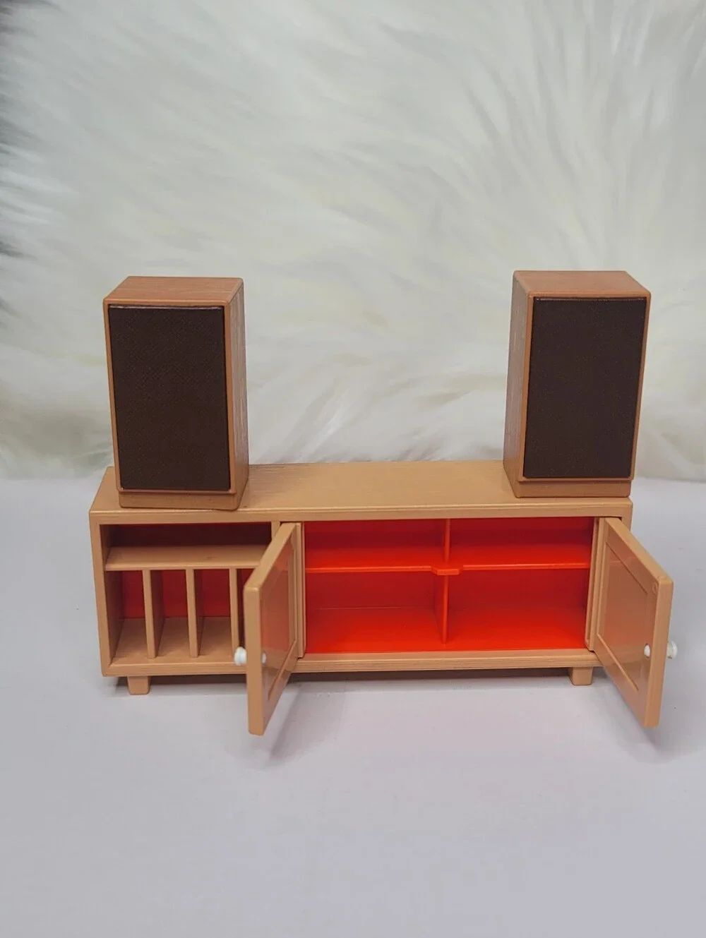 Vintage Tomy Dollhouse Furniture Stereo Record Cabinet & Speakers MCM *NO STERO*